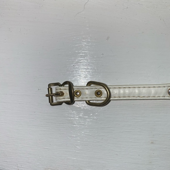 White Faux Leather Diamond Bling Small Dog collar with gold accents. - Picture 3 of 4